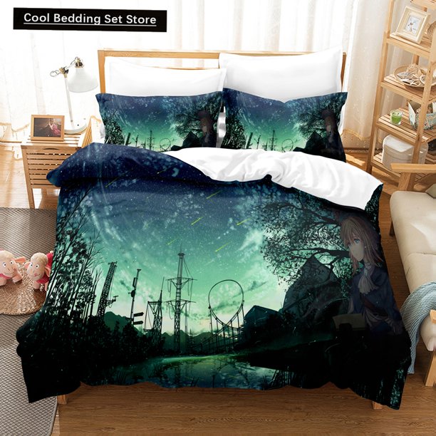 v1636 Bed Sheets Anime The Violet Evergarden Bedding Sets Duvet Cover Set With Pillowcase Twin Full Queen King Bedclothes Bed Linen Home Textiles 3-Piece Bedding Set (1 Duvet Cover + 2 Pillow Shams) B