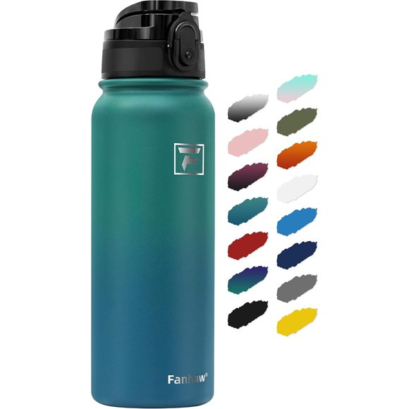 Fanhaw Botella de agua de acero inoxidable de 20 oz con tapa para beber, verde