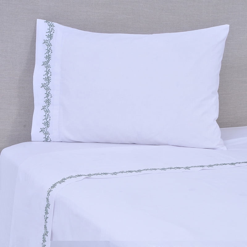 Mashini - Juego De Sábanas Bord. 180 Hilos 1.5 Plaza Ramas Verde