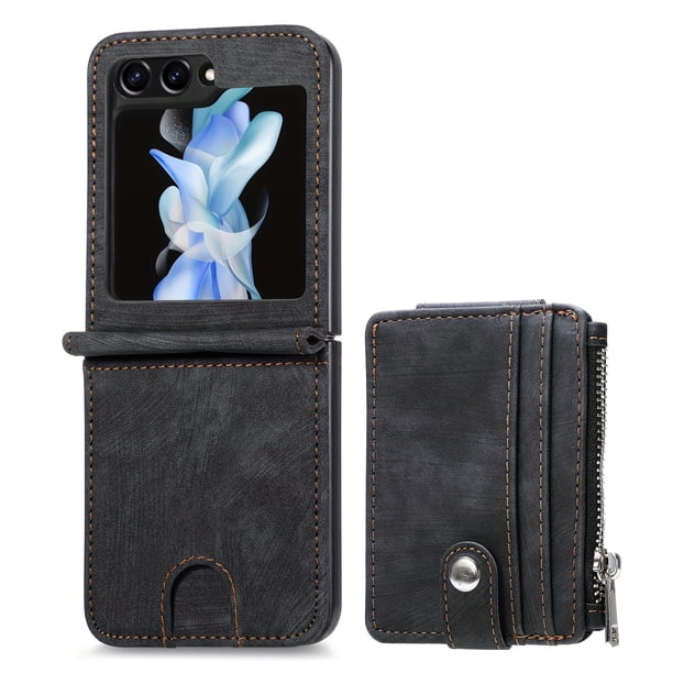 2 In 1 Artificial Leather Removable Card Bag Phone Case For Samsung Galaxy Z Flip 5 Flip5 5G Support Fall Protection Cover