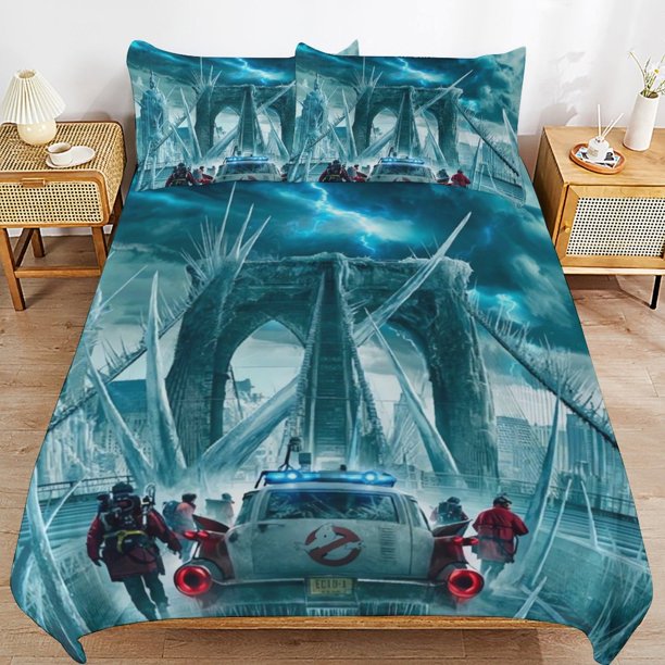 x331 Ghostbusters Frozen Empire Bed Duvet Cover Microfiber Bedding Sets 3D Printed Lightweight 3 Piece Comforter Sets, 1 Duvet Cover And 2 Pillow Shams for Kids Boys Girls 79"x90" jn331