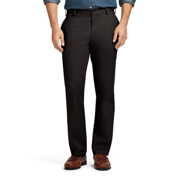 Pantalones IZOD American Chino con la parte delantera plana y ajustados para hombre, color negro