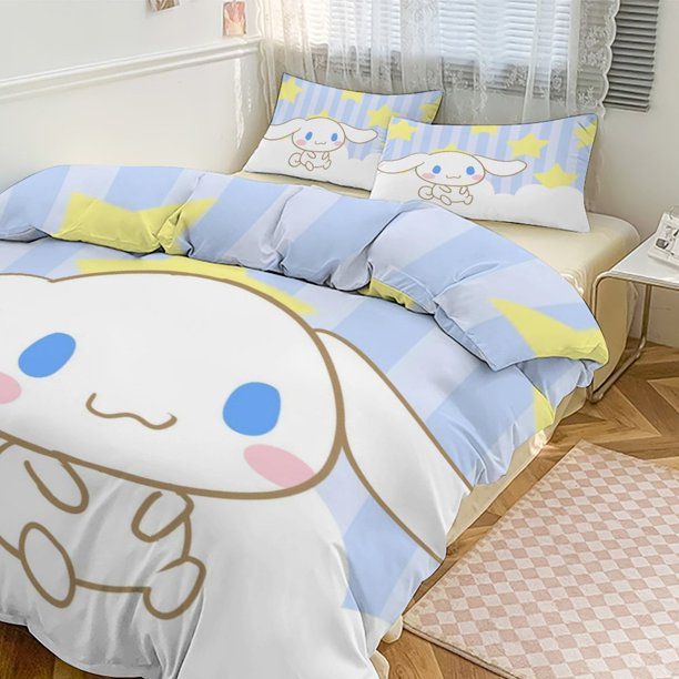 3PCS Cinnamoroll Bedding Set Comforter Duvet Cover Set Quilt Cover for Kids Teens Bedroom Decoration
