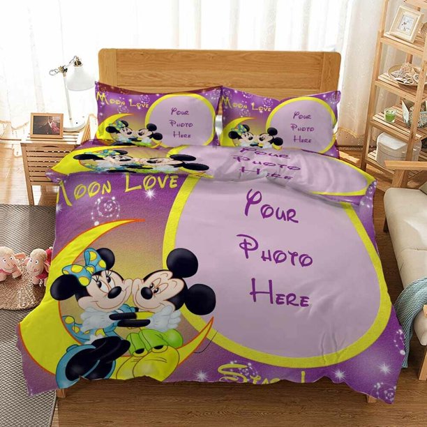 Yellow Moon Mouse Duvet Quilt Covers Pillow Case Bedding Sets3-Piece Bedding Set (1 Duvet Cover + 2 Pillow Shams)