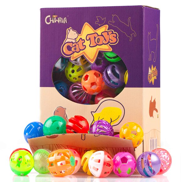 Bolas de juguete CHIWAVA de plástico ruidosas con campana para gatos, paquete de 48