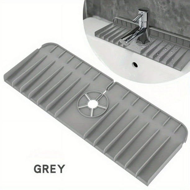 1pc, Silicone Faucet Handle Drip Catcher Tray Mat, 14.5inch/4.9inch, Silicone Faucet Mat Dish Soap Sponge Holder For Kitchen Sink Accessories Gadgets, Drying Mat For Kitchen Counter Bathroom Kitchen S