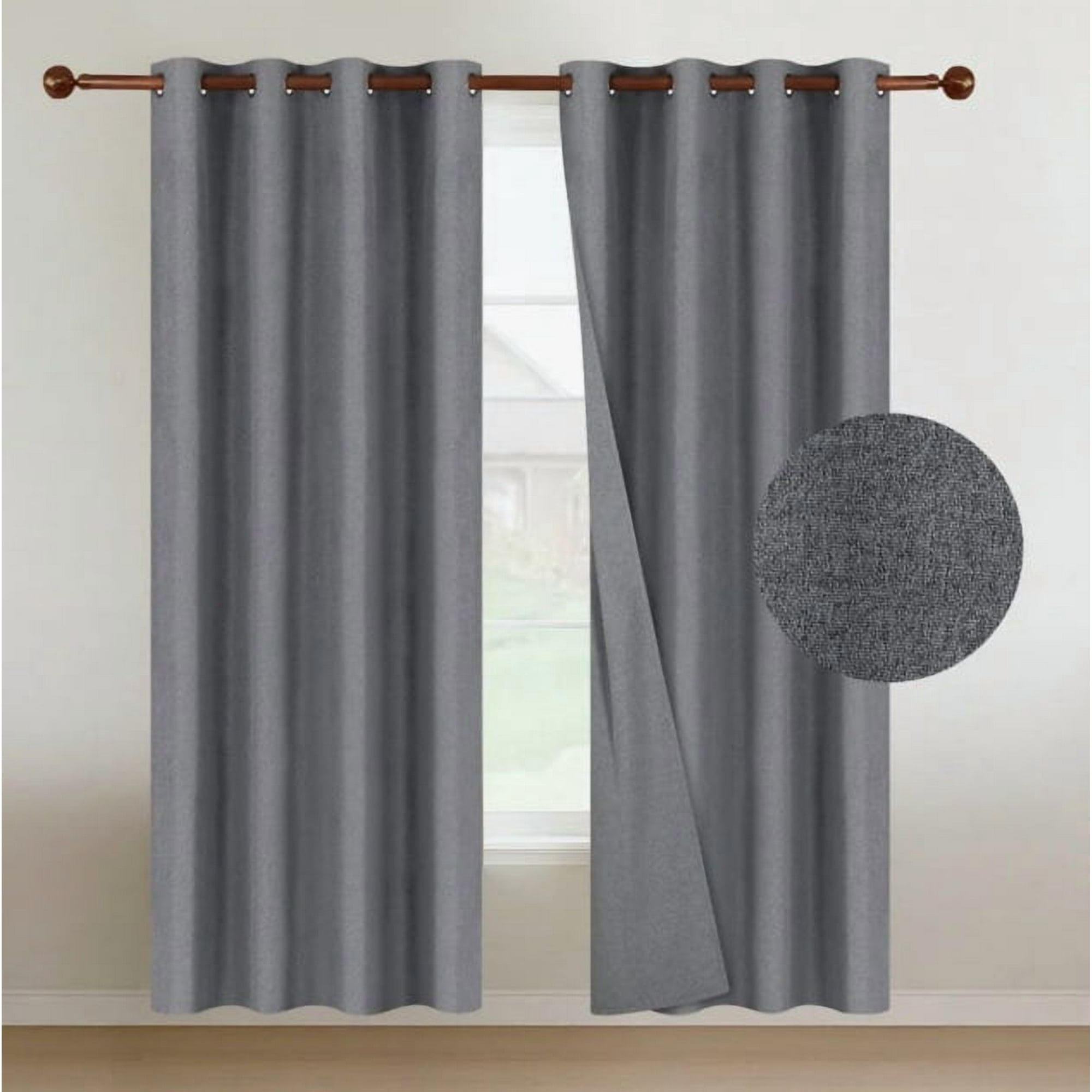 Atlas - Cortinas Blackout 2 Paños 140x220 Lino Doble Faz Gris Oscuro