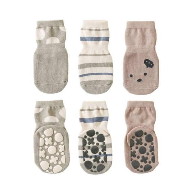 Keep Your Little Ones Safe and Stylish with 3 Pairs of Non-Slip Baby Floor Socks - Cute Cartoon Animal Graphics for Newborn Infant Boys and Girls