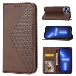 Funda Flip Foxdock Para Iphone 13 Mini , Estilo Billetera Con Diseño Rombo, Correa De Mano Y Soporte, Uso Diario