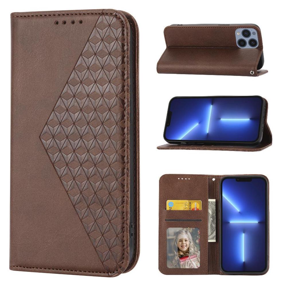 Funda Flip Foxdock Para Iphone 13 Mini , Estilo Billetera Con Diseño Rombo, Correa De Mano Y Soporte, Uso Diario