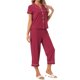 thumbnail image 4 of INSPIRE CHIC Conjunto de Pijama de Mujer de Manga Corta con Botones para Lactancia con Pantalones Capri y Bolsillos 2XL Rojo, 4 of 6
