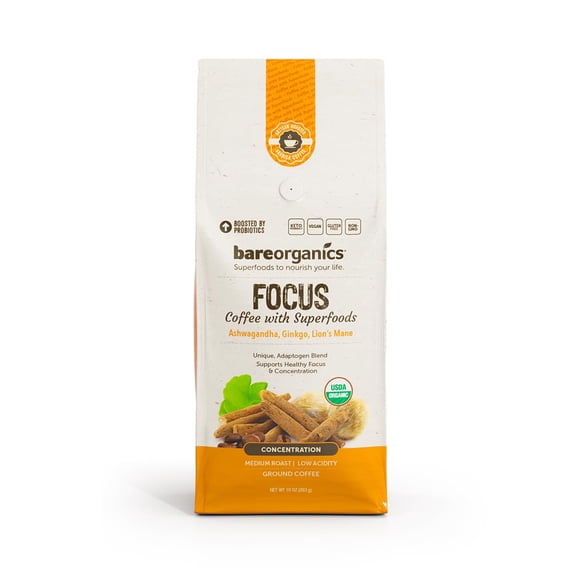 Café BareOrganics Artisan Ground FOCUS con superalimentos, 300 ml