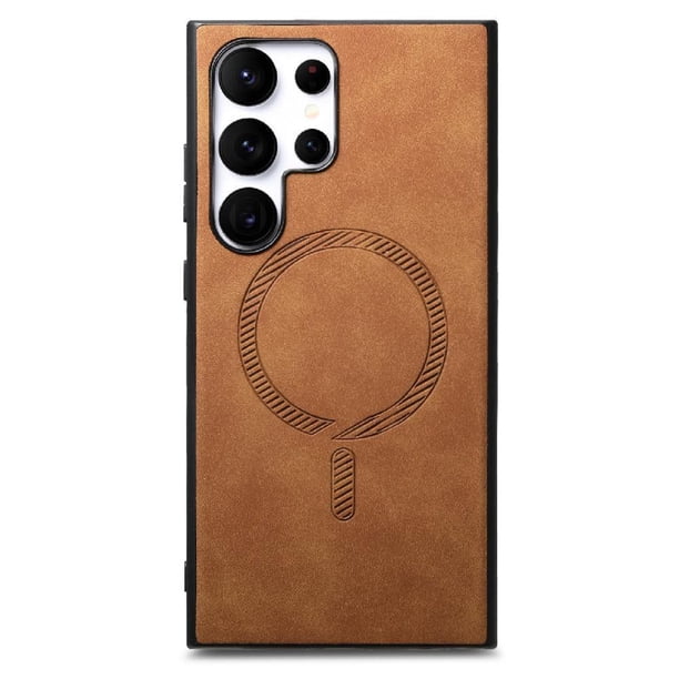 Magnetic Slim Case for Samsung Galaxy S24 Ultra with Camera Guard & Anti-Scratch Back Brown