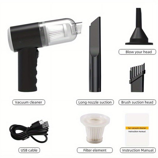 1pc 2-in-1 Vacuum Cleaner, Can Blow And Suck, Handheld, Rechargeable, Powerful Suction, Suitable For Car And Bedroom, Can Suck Dust And Cigarette Ash Cleaning Supplies