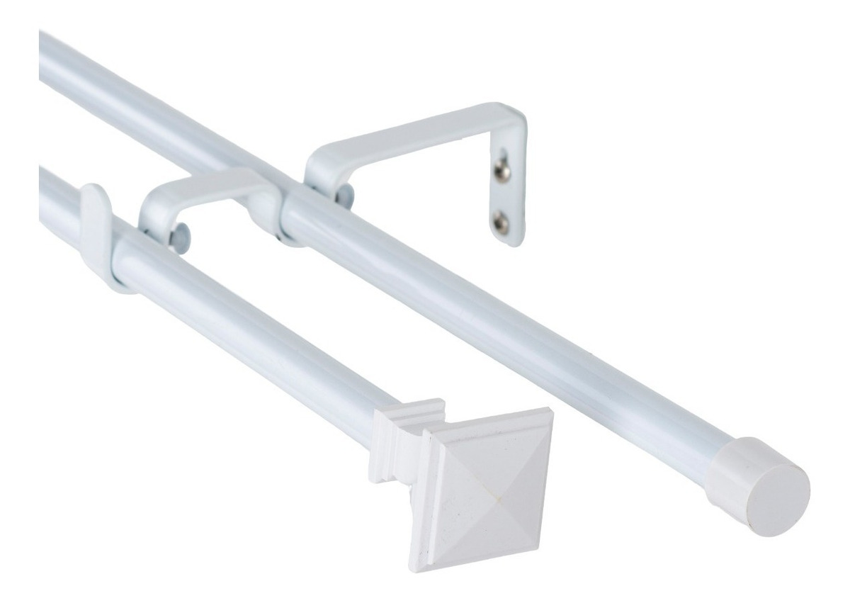Metalhsa - Set Barras Para Cortina Doble 13/16 Mm Extensible 120-200 Cm Blanco Prisma