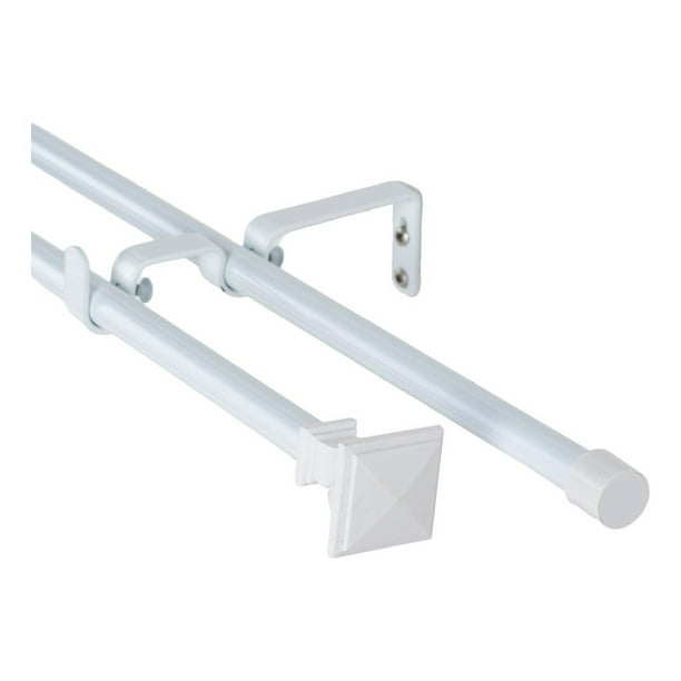Set Doble De Barras Para Cortina Extensible 120-200 Cm De Metal Diámetro 13/16 Mm Soporte De Muro Terminal Prisma Color Blanco