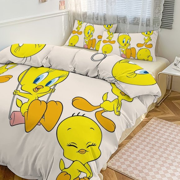 TweetyBird Print Bedding Set Pattern Duvet Cove Set 3 Pieces 1 Quilt Cover And 2 Pillowcases for Women Men Teens Multiple sizes to choose from