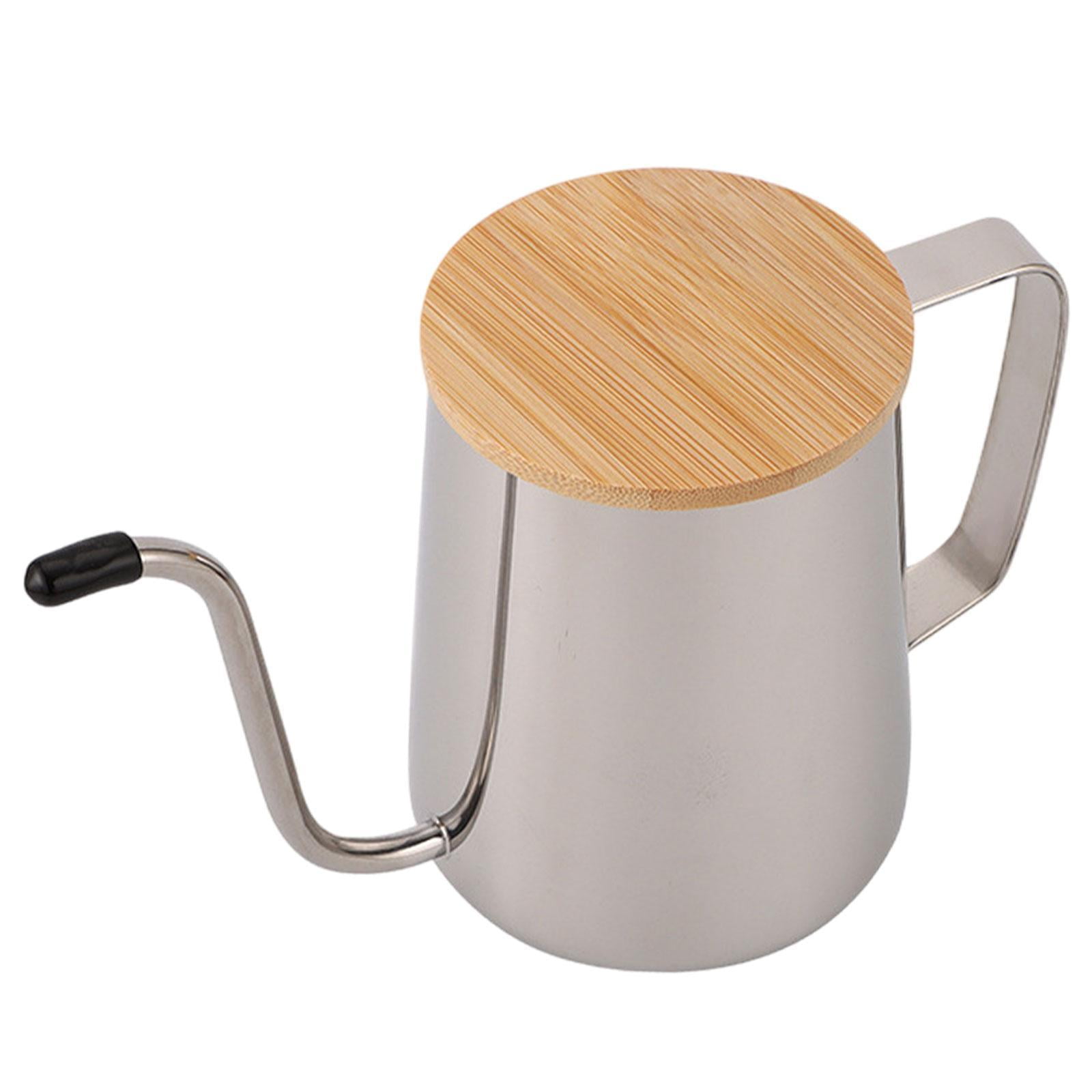 Magideal - Hervidor De Cuello De Ganso Con Tapa De Bambú, Hervidor De Té De 600 Ml, Hervidor De Goteo Estrecho, Hervidor De Café Para Verter De Acero Inoxidable