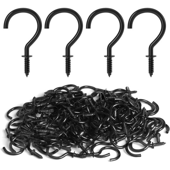 RELBRO Screw Hooks, 1 Inch Metal Screw-in Cup Hooks, Black