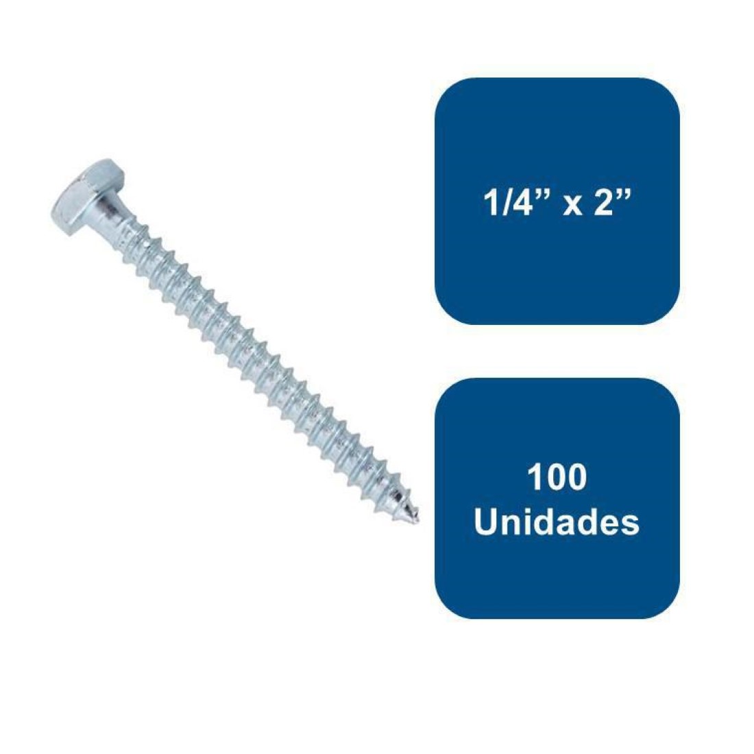 Anclajes - Tirafondo Hexagonal Zincado 1/4"" X 2"" 100Un.