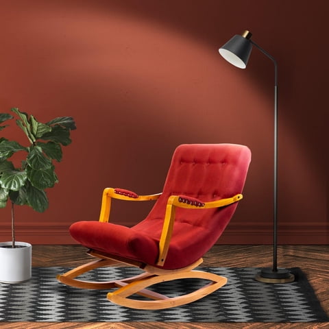 Diseños Valestrini - Silla Mecedora Con Apoya Brazo Lino Rojo