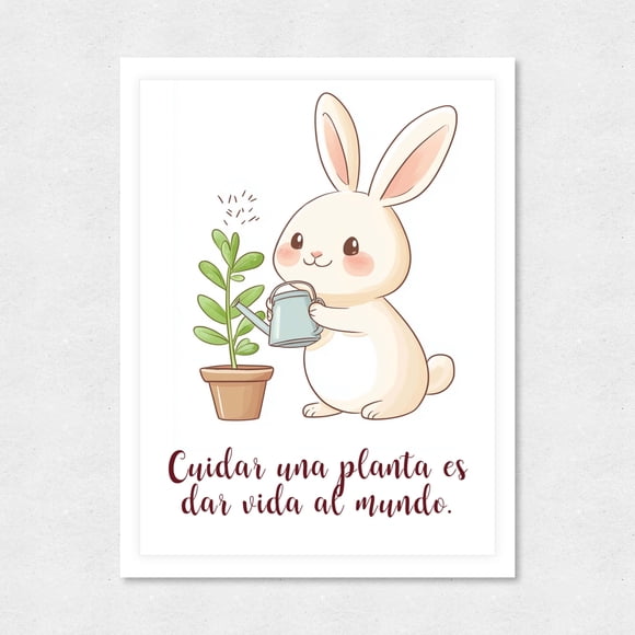 Cuadro Decorativo 21x30 Infantil Conejito Riega Plantitas