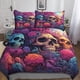 thumbnail image 1 of Funda nórdica con estampado 3D de calavera y flores, juego de ropa de cama con fundas de almohada y cierre de cremallera, hipoalergénico, de microfibra suave, con estampado de esqueleto malv, 1 of 3