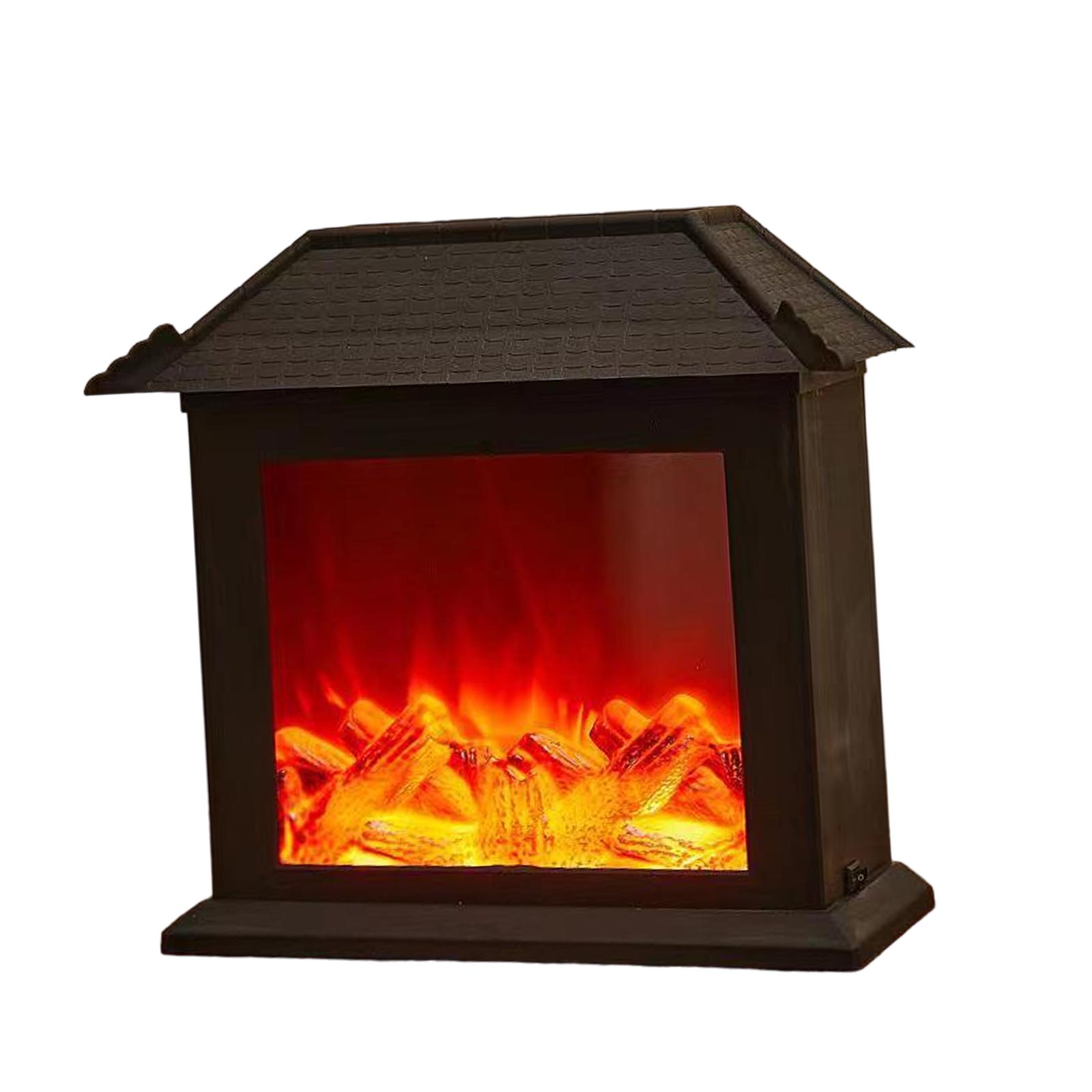 Magideal - Linterna De Chimenea Pequeña Con Forma De Chimenea Falsa Alimentada Por Usb O Batería, Led Con Llama, Decoración Navideña Decorativa Para Interiores Y Techo Plano