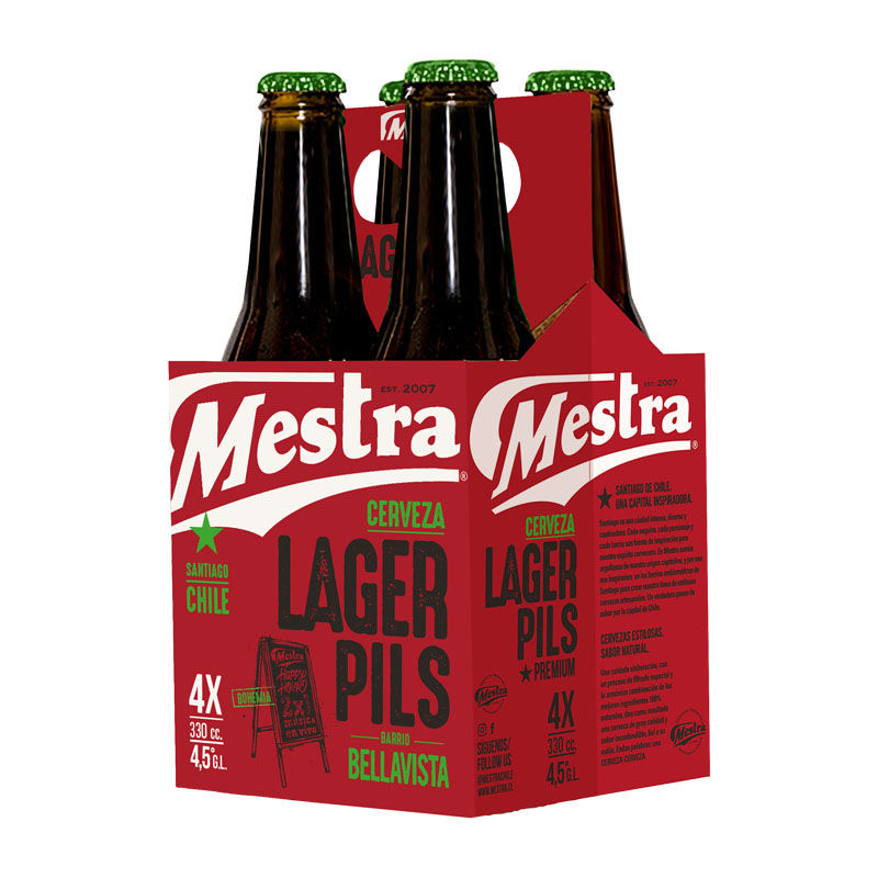 Cerveza Artesanal Lager Pils 4.5° Pack 4 Botella 330 ml Mestra