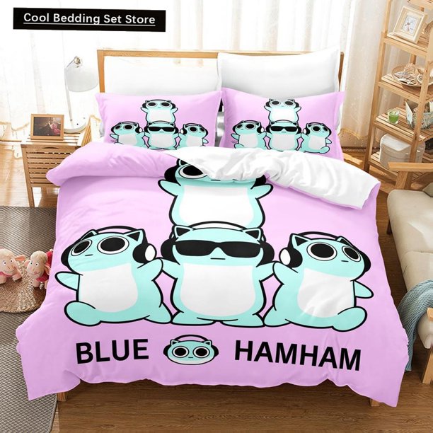New Anime Bed Sheet Blue Hamham Bedding Set Twin Full Size Bed Set Adult Kid Bedroom Duvetcover Sets Bed Sheets