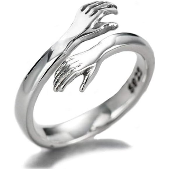 Anillo Abrazo Plata real Sterlina 925 abrazo amor joyeria fina retro anillo de moda