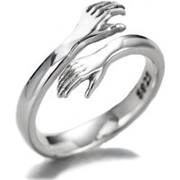 Impormapu - Anillo Abrazo Plata Real Sterlina 925 Abrazo Amor Joyeria Fina Retro Anillo De Moda