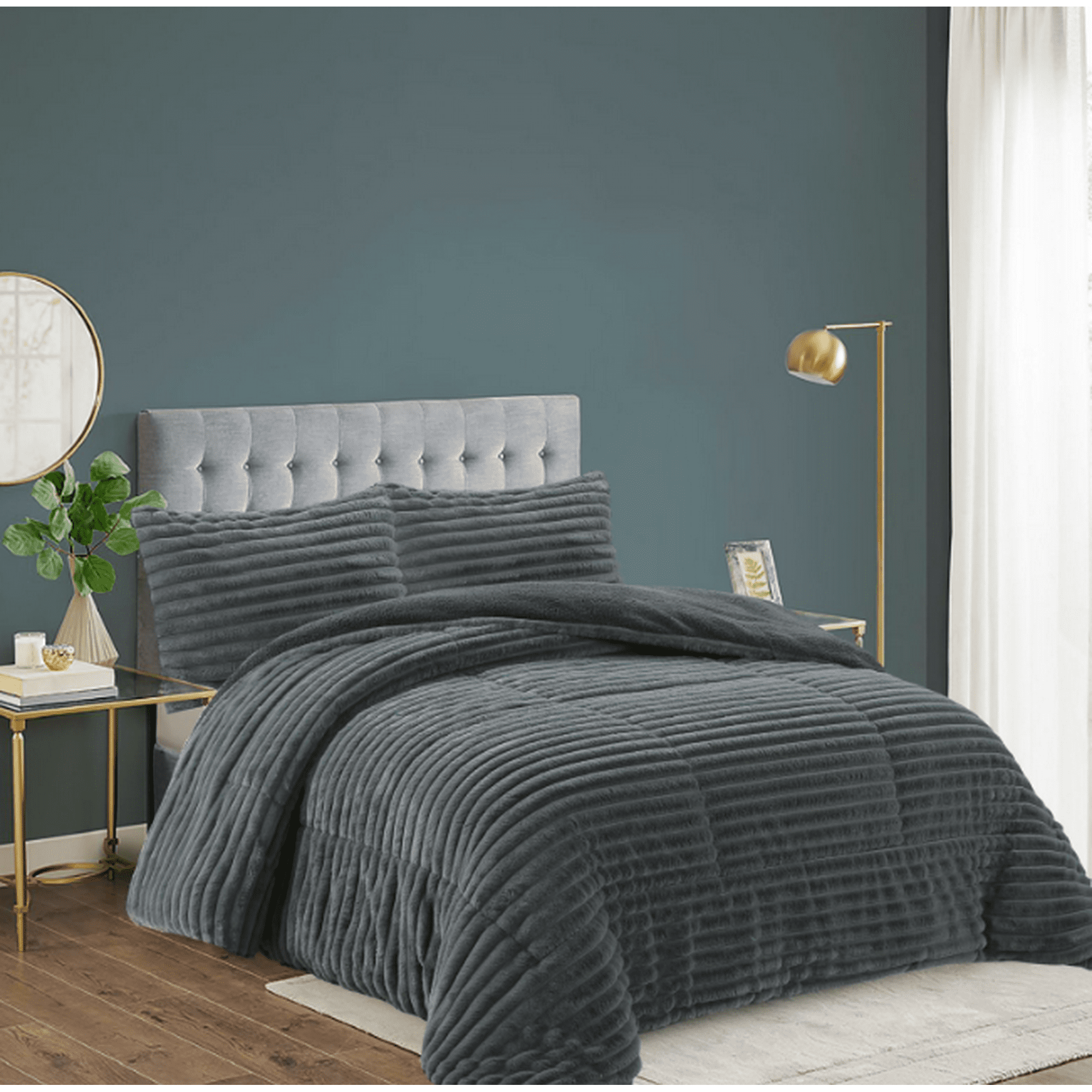 Tecnocasa - Cobertor Texturizado Con Chiporro Lineas 2 Plazas Color Plomo