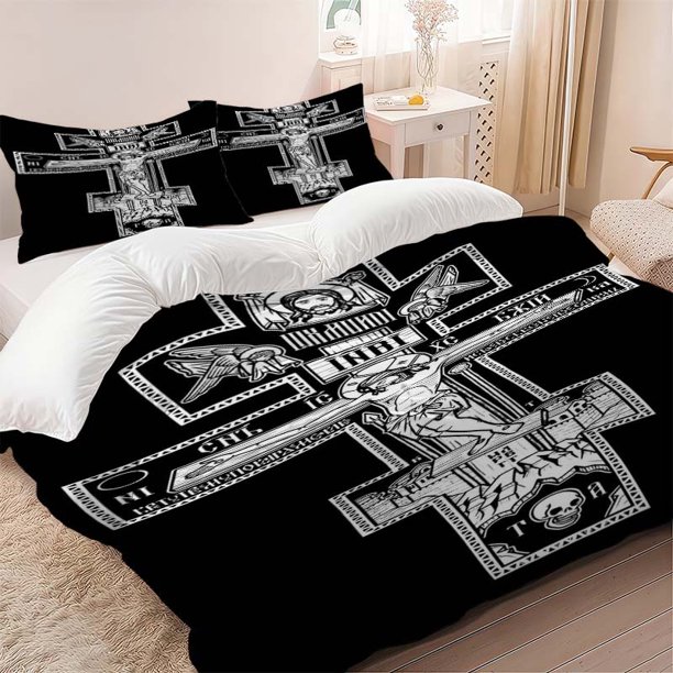 3pcs Orthodox Cross-Themed Bedding Set Including Duvet Cover And Pillowcases Soft And Comfortable