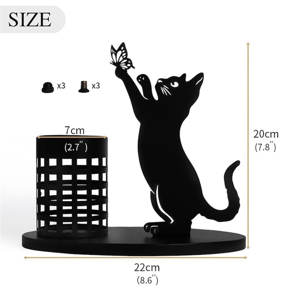 Xusx111 - Cat Pen Holder Para Escritorio Cat Black Cute Pencil Holder Accesorios De Escritorio De Metal Organizador Maquillaje Cepillo Bolígrafo Tazas Para La Decoración Del Hogar De La Oficina Mesa P