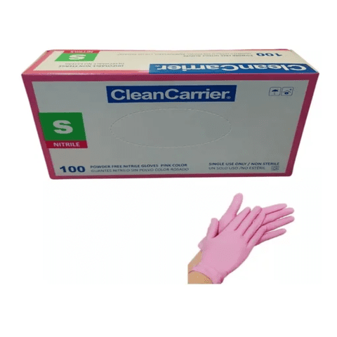 Cleancarrier - Guantes Nitrilo Rosado Talla S Sin Polvo 100 Unidades