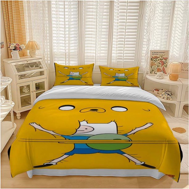 3pcs Cartoon Style Finn and Jake Funny Interactive Adventure Poster Pattern Bedding Set Soft and Comfortable Suitable for All Seasons