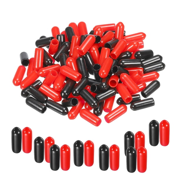 Uxcell Tapas de Goma para Extremos Cubierta Surtida Protector de Rosca de Vinilo para Tornillo Perno Negro Rojo 0.18" 100Pcs