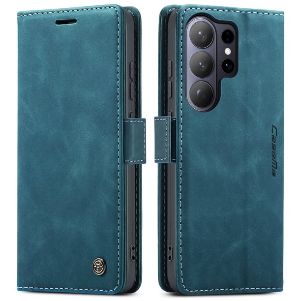 Funda FOXDOCK cartera de cuero retro para FOXDOCK Samsung S26 Ultra – Resistente a golpes, ranuras para tarjetas – azul