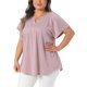 thumbnail image 4 of Agnes Orinda Blusa de Talla Grande para Mujer Cuello en V con Muesca Manga Corta Bordado de Ojales Camisetas Casual Blusa Calada 3X Rosa, 4 of 6