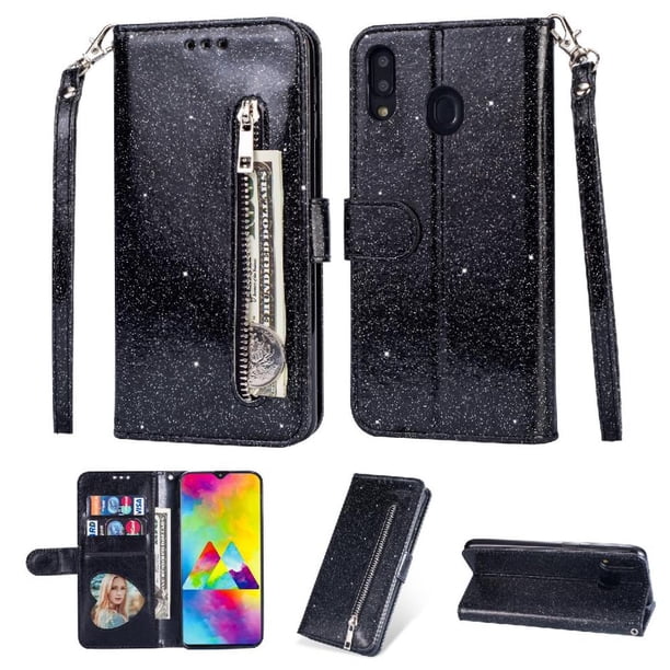 Funda para FOXDOCK Elegante funda Samsung Galaxy A30/A20 Glitter con cremallera-Ideal para el uso diario