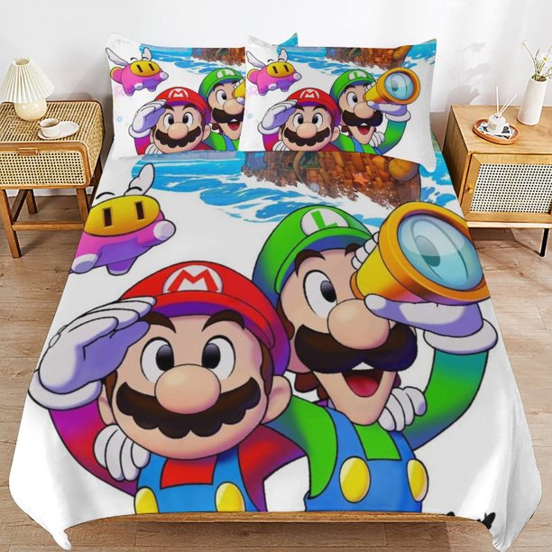 Super Mario 3-Piece Comforter Set for Bedroom Super Mario Bedding Set for Kids Adults Soft Microfiber Duvet Cover Set with Zipper Closure