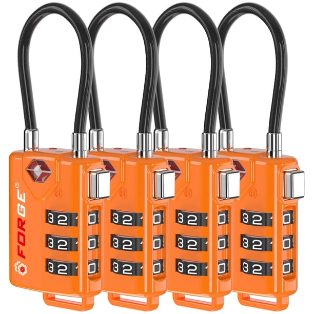 Candados Con Cable Para Equipaje Aprobados Por La Tsa Color Naranja Forjado (4 Candados)