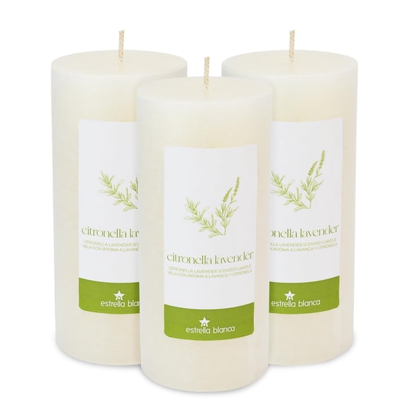 Vela Estrella Blanca 3x15 cm Citronela y Lavanda - Pack de 3