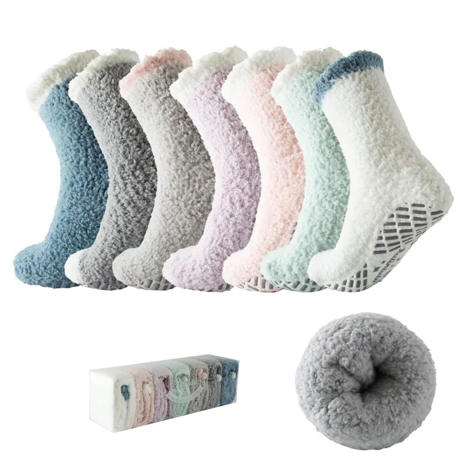Calcetines Fuzzy Bulinlulu Para Madre, Regalo Para Mujer, 7 Pares, Antideslizantes