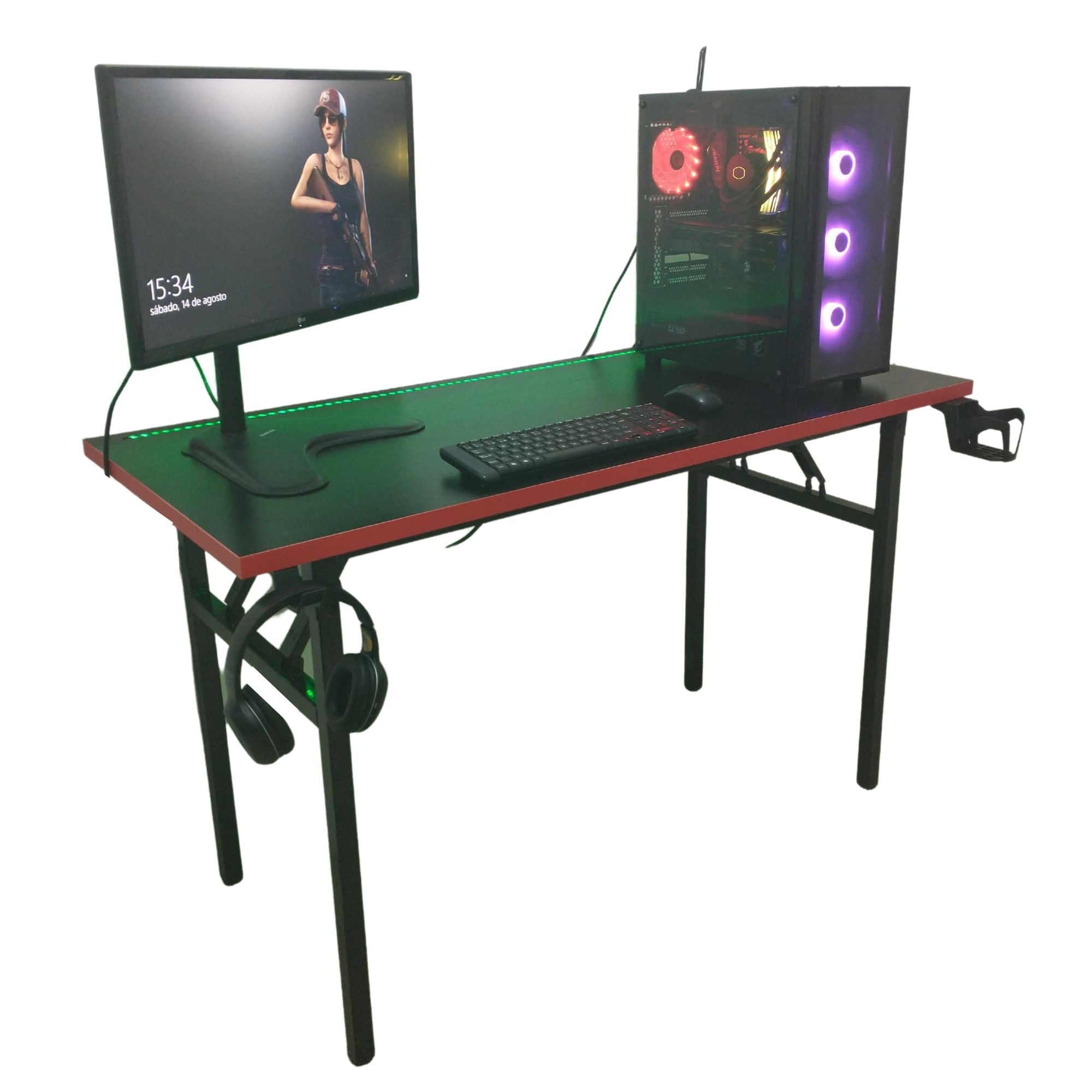Velazio - Escritorio Gamer Plegable 130 Cm Rojo Luz Led