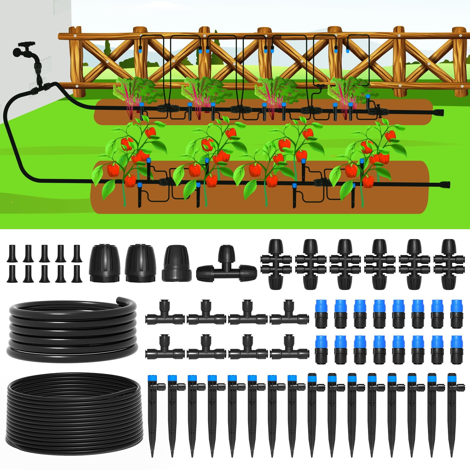 Kit De Sistema De Riego Por Goteo Mixc De 70 M Con Boquillas Ajustables