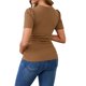 thumbnail image 3 of INSPIRE CHIC Blusa de Maternidad para Mujer de Punto Acanalado con Mangas Cortas Abullonadas Camiseta Fruncida para Sesión de Fotos de Ducha Talla X-Small Marrón, 3 of 6