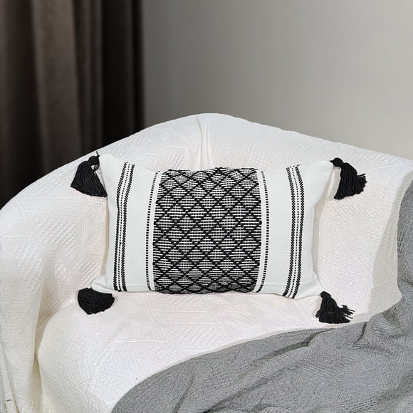 XmhyTop Almohada bohemia (2 pieza), 45 x 30 cm, Material de chenilla felpuda neutra, con funda y relleno incluido, ideal para sala de estar, sofá, cama, Estilo B, Negro