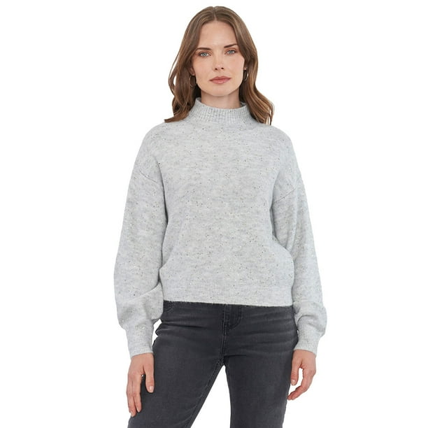 Sweater Mujer Lentejuelas Gris Claro Corona